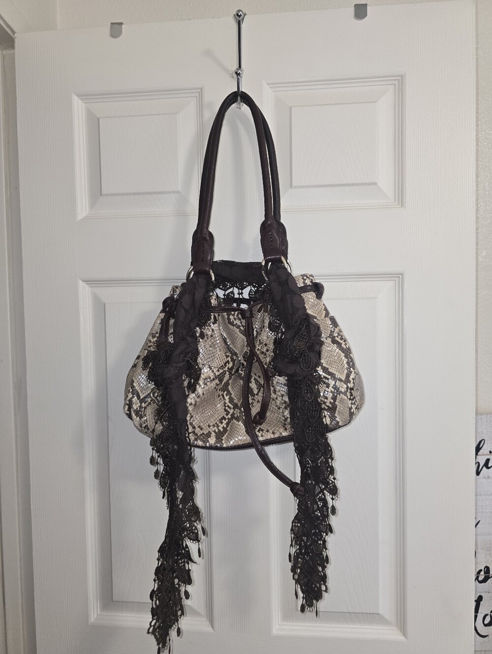 Brighton Python Snake Embossed Leather Bag - Picture 14 of 16